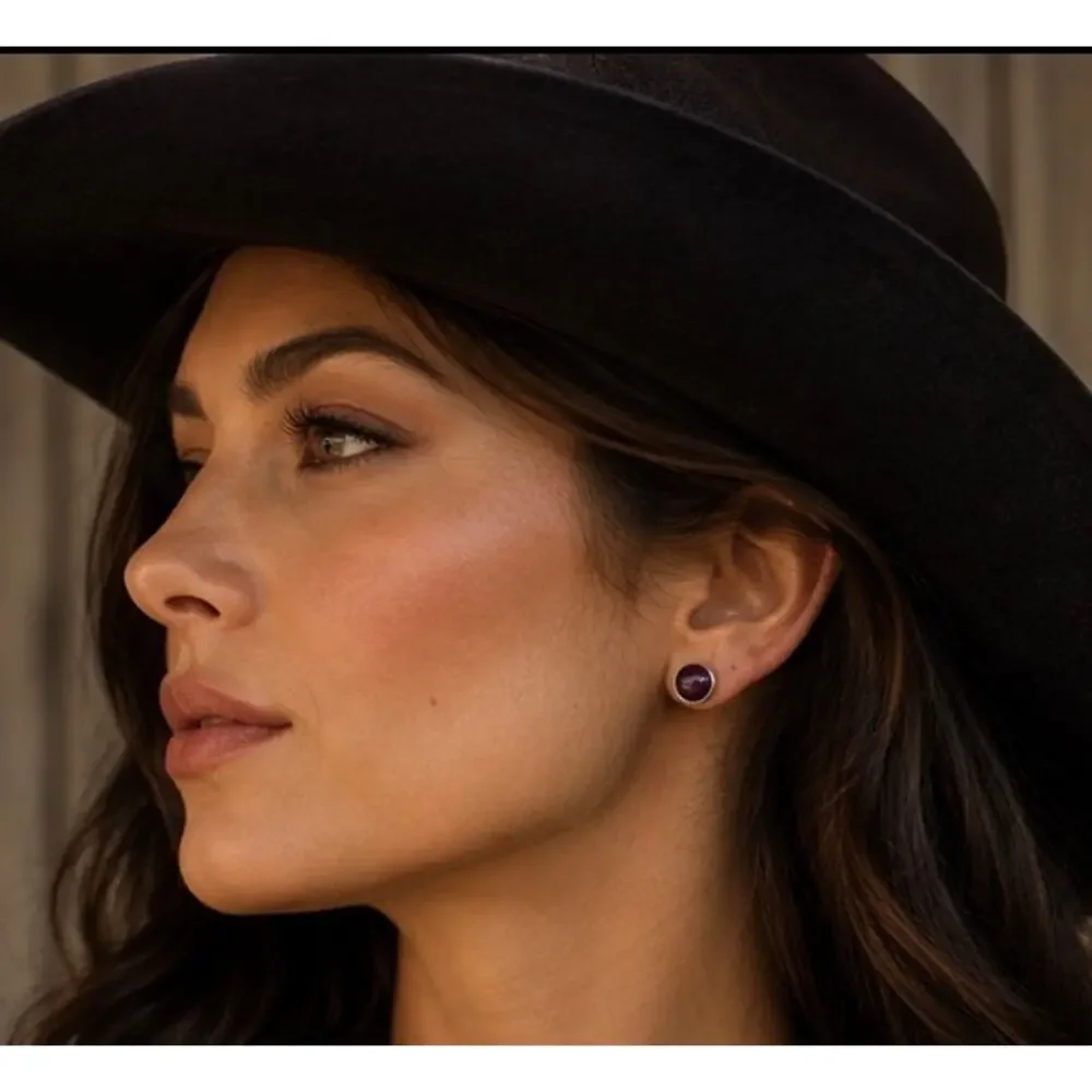 Purple Spiny Round Earrings | Sterling Silver Western Style